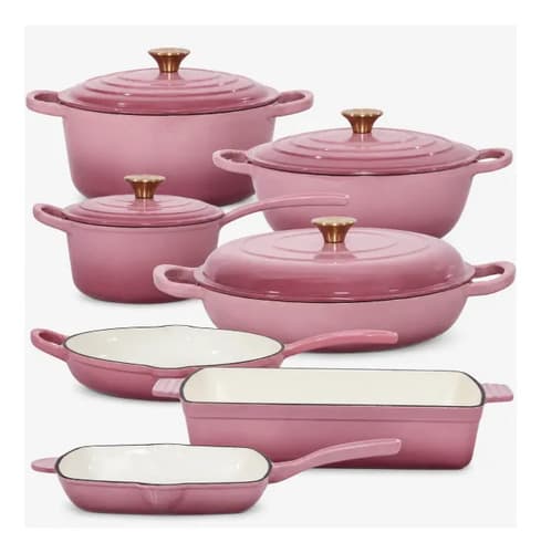Jogo De Panelas Ferro Fundido Esmaltado 7 Peças Rosa