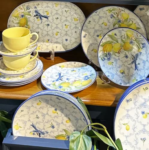 Kit Boleira + 6 Pratos Sobremesa 23cm Sicilia Alleanza Branco/azul
