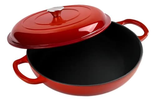 Panela Caçarola Redonda Ferro Fundido Esmaltada Com Tampa Vermelho