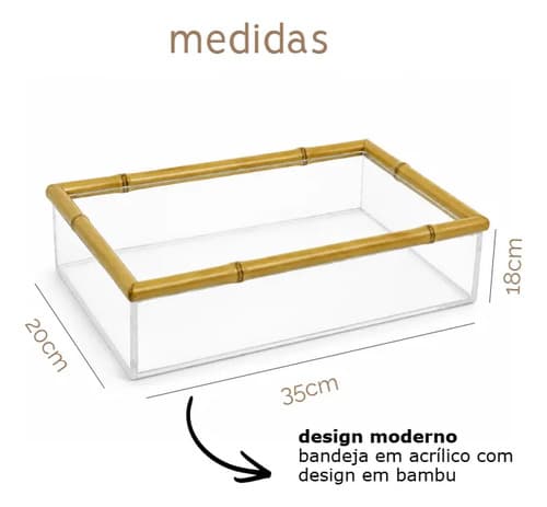 Kit Bandeja + Porta Frios + Porta Pães Bambu Vidro E Tampa Bambu