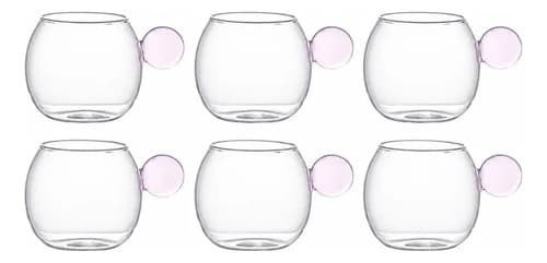 Kit 6 Xícaras Borossolicato Café Alça Vidro Rosa Rosa-claro Vidro