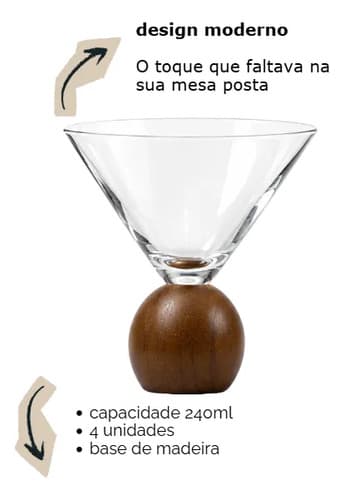 Kit 4 Taças Sobremesa Vidro Com Base Madeira 240ml Madeira