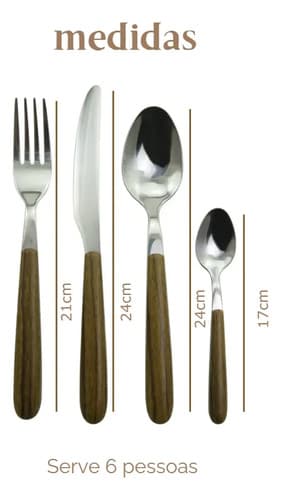 Faqueiro De Inox Cabo Amadeirado Arredondado 24 Pcs Marrom