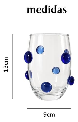 Kit 4 Copos Vidro Bolhas 450ml Linha Flow Azul