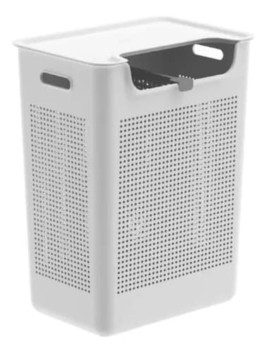 Cesto Roupa Duplo Compartimento 50l Divisória Lavanderia Ou Branco Calado