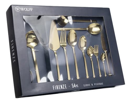 Jogo De Talheres 54 Peças De Aço Inox Firenze Dourado Wolff N/a
