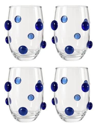 Kit 4 Copos Vidro Bolhas 450ml Linha Flow Azul