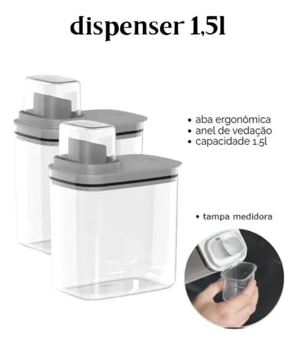 Kit 2 Dispenser Organizador Lavanderia Sabão Amaciante 1,5l Cinza