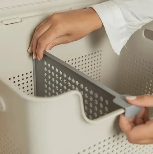 Cesto Roupa Duplo Compartimento 50l Divisória Lavanderia Ou Branco Calado