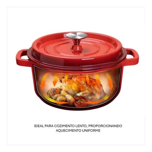 Panela Caçarola Ferro Fundido Esmaltada Redonda 20cm Vermelho