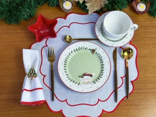 Jogo Jantar Natalino Ludic Noel Mesa Posta 12 Peças Verde Noel