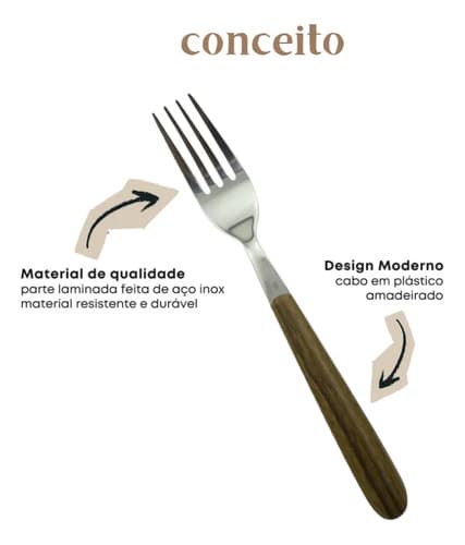 Faqueiro De Inox Cabo Amadeirado Arredondado 24 Pcs Marrom
