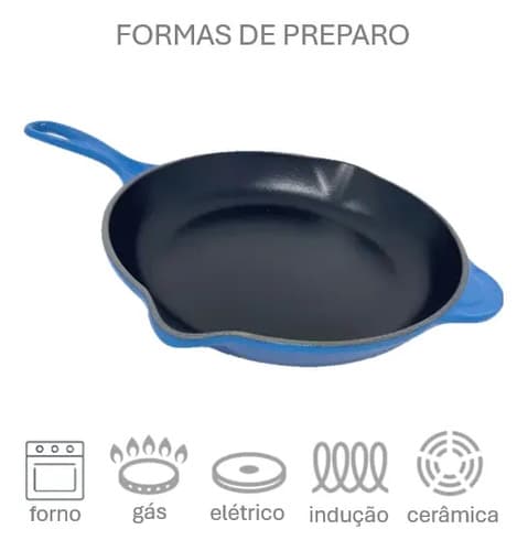 Frigideira Ferro Fundido Esmaltada Redonda 27cm Azul