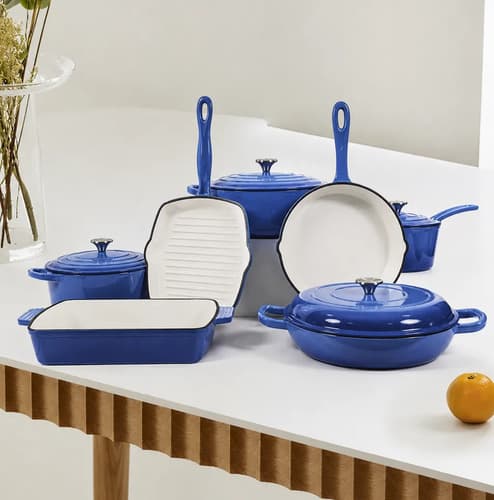 Frigideira Ferro Fundido Esmaltada Fundo Branco Azul