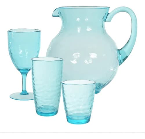 Kit 6 Copos Acrílico Martelado 560ml Mesa Posta Azul