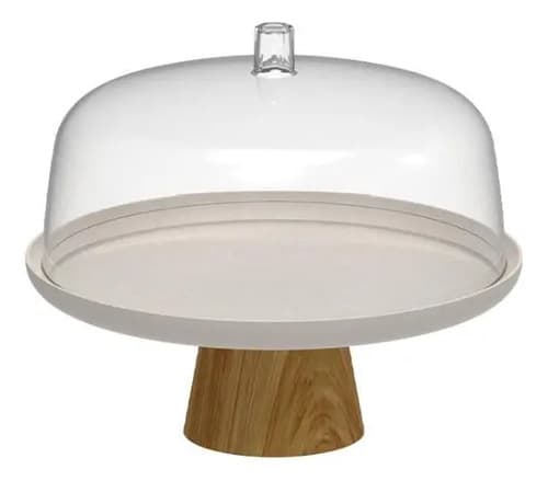 Boleira Com Cúpula E Pé Bambu 25cm Cor Bege Bege