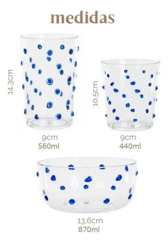 Kit Copos E Bowls Acrilico Bolhas 18 Pçs Azul Transparente Azul