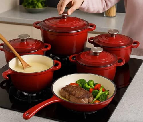 Panela Ferro Fundido Esmaltada Vermelha 25cm Fundo Branco Vermelho