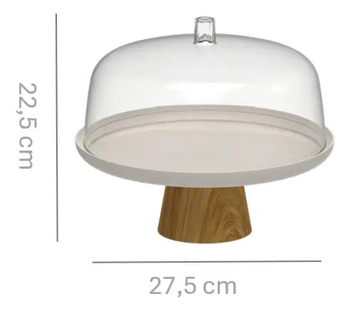 Boleira Com Cúpula E Pé Bambu 25cm Cor Bege Bege