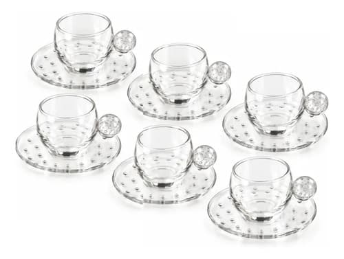 Conjunto 6 Xícaras Esfera Transparente Com Pires 90ml Transparente