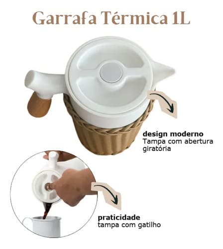 Garrafa Térmica 1l Vime Marron Mesa Do Café Branca/marrom