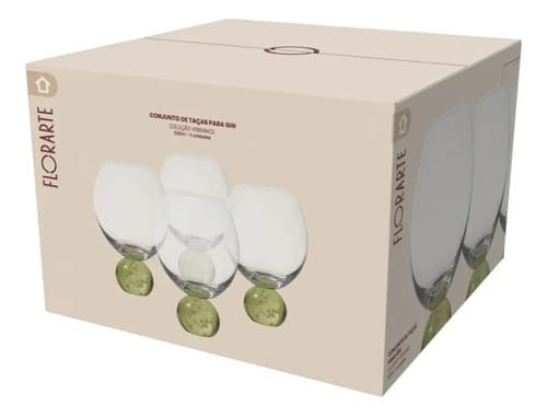 Kit 4 Taças Vinho Bolhas Transparente 610ml Florarte Transparente