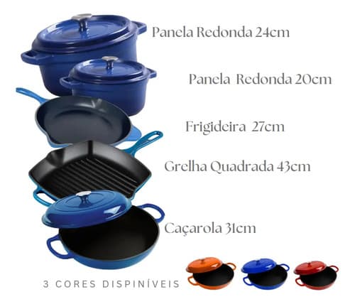 Frigideira Grelha Ferro Fundido Esmaltada Nkf Home Azul