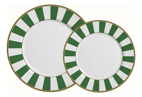 Jogo De Prato Porcelama Strip 12 Peças Alleanza Verde-escuro Geométrico
