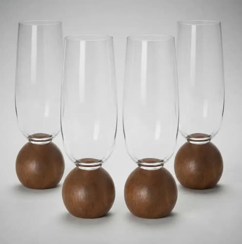 Jogo 4 Taças Champanhe 210ml Com Base Esfera Madeira Madeira