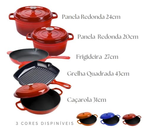 Kit Panela 24cm + Frigideira 27cm Ferro Fundido Esmaltado Laranja