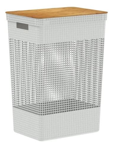 Cesto Roupas Grid 49l Tampa Bambu Branco