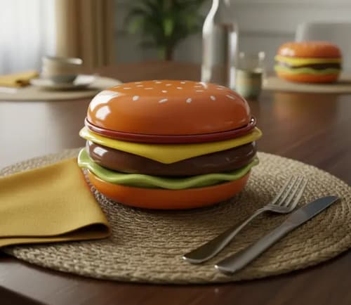 Kit 6 Pratos Empilhaveis Cerâmica Hamburguer Colorido Hambúrguer