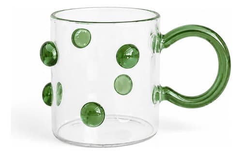 Kit 4 Canecas Borossolicato Alça Verde Detalhes Vidro Bolhas Verde Bolhas