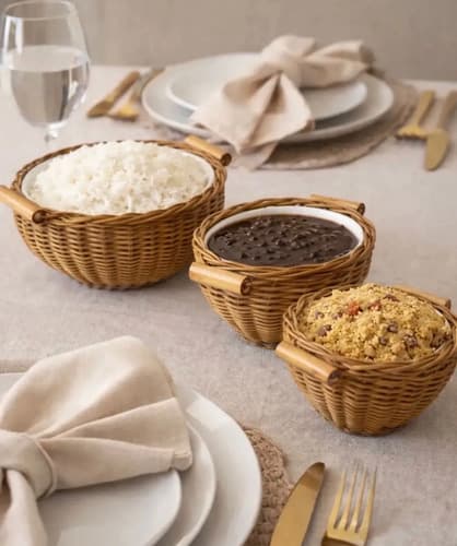Kit Bowl Ceramica Vime 3 Peças Caramelo Para Servir Caramelo