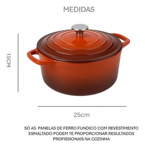 Panela Ferro Fundido Esmaltada Vermelha 25cm Fundo Branco Vermelho