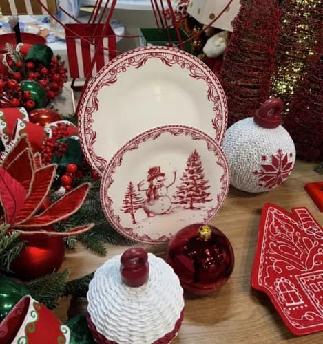 Jogo De Pratos 12 Pçs Natal Vidro Opalino Branco/vermelho Branco/vermelho Natal