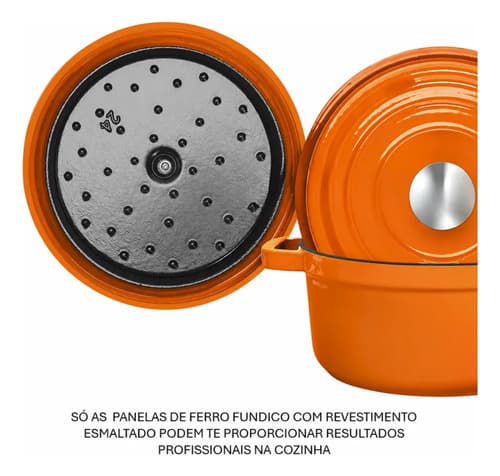 Kit Panela 24cm + Frigideira 27cm Ferro Fundido Esmaltado Laranja