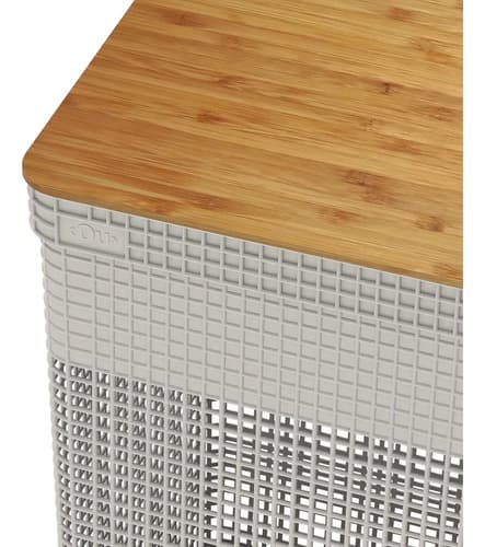 Kit 3 Cestos Roupa Grid Tampa Bambu Cor Bege Organização Bege