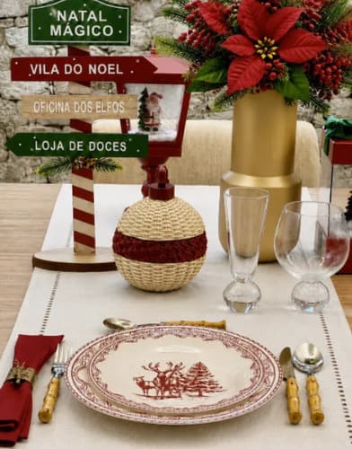 Jogo De Pratos 12 Pçs Natal Vidro Opalino Branco/vermelho Branco/vermelho Natal