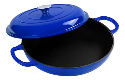 Panela Caçarola Redonda Ferro Fundido Esmaltada Com Tampa Azul