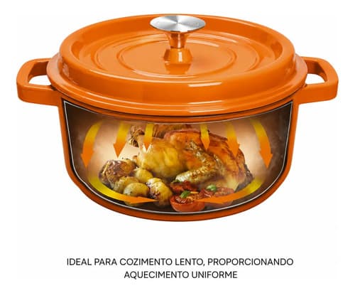 Panela Caçarola Ferro Fundido Esmaltada Redonda 20cm Laranja