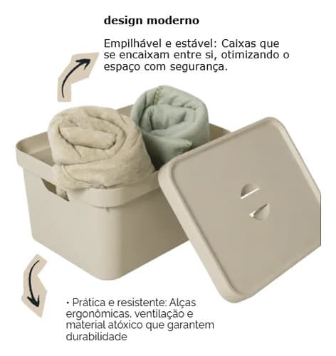 Caixa Organizadora Cube Grande Com Tampa 32l Ou Bege Lisa