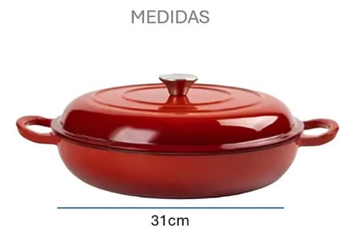 Panela Caçarola Redonda Ferro Fundido Esmaltada Com Tampa Vermelho