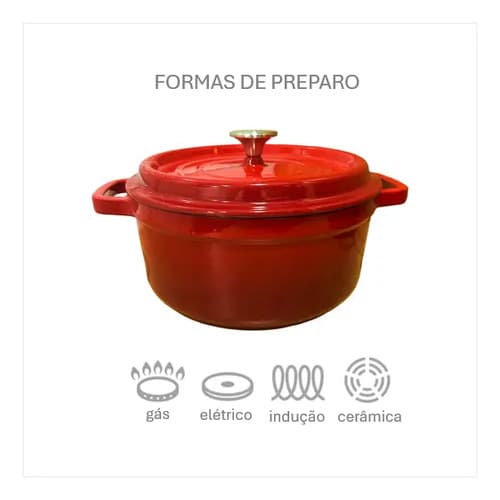 Panela Caçarola Ferro Fundido Esmaltada Redonda 20cm Vermelho
