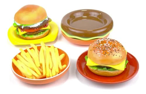 Kit 6 Pratos Empilhaveis Cerâmica Hamburguer Colorido Hambúrguer