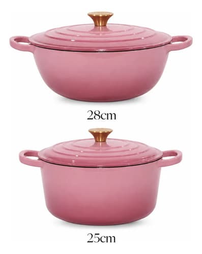 Jogo De Panelas Ferro Fundido Esmaltado 7 Peças Rosa