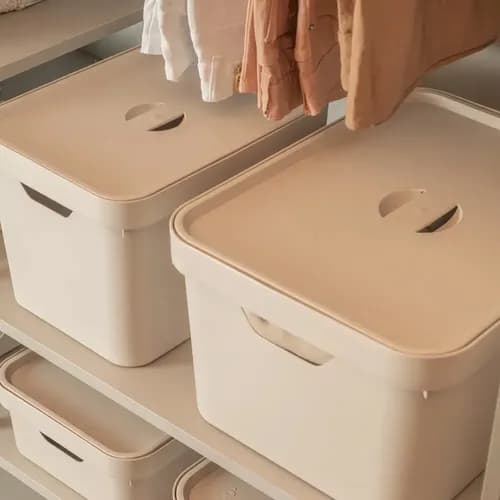 Caixa Organizadora Cube Grande Com Tampa 32l Ou Bege Lisa
